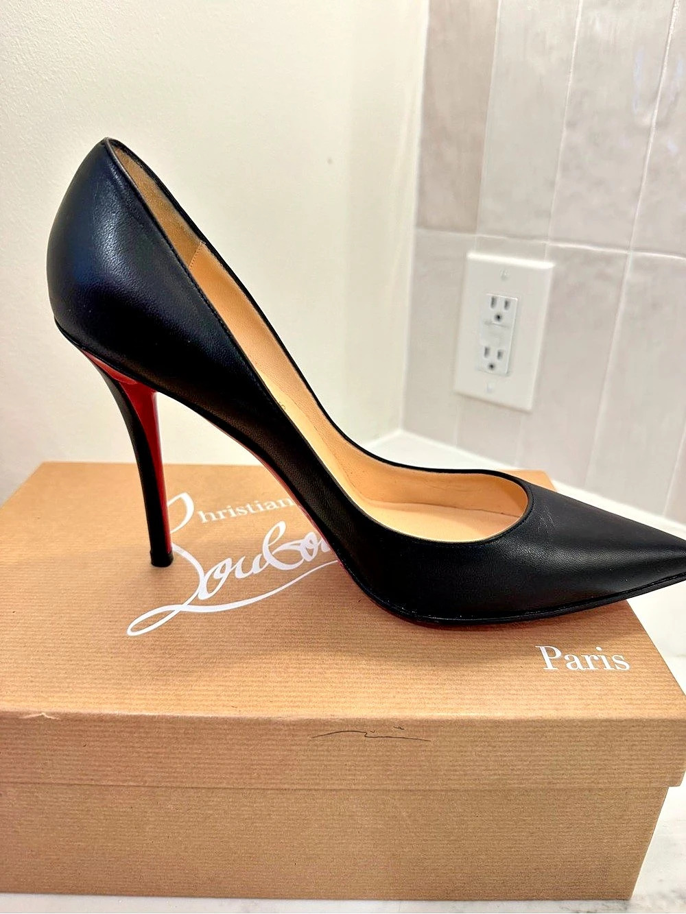Christian Louboutin Kate 100mm Leather Pump Heels Black & Red